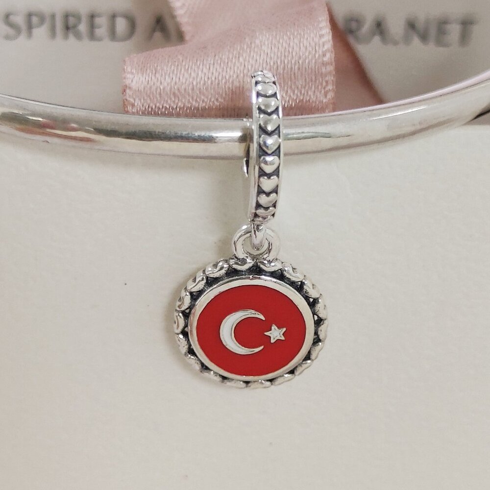 Pandora Türkiye Flag Dangle Charm Exclusive Travel Destination S925 Silver